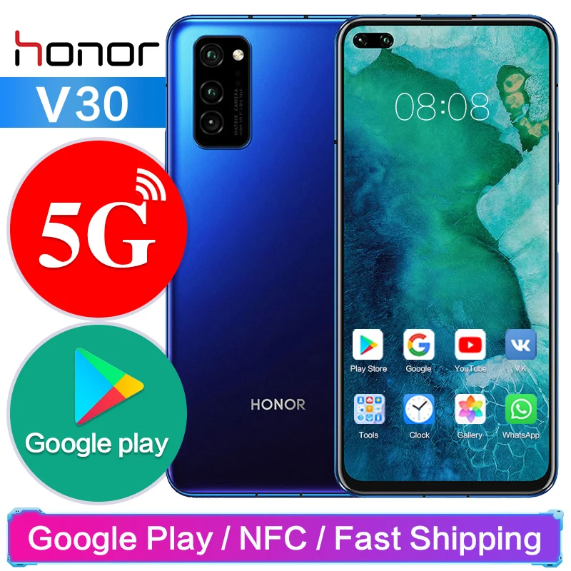 Honor V30 5G 6 57 &quotKirin 990 5x zoom Android 10 Поддержка NFC Google Play 8G 128G 40w supercharge 4200mAh 5 камер 40 МП 2400*1080