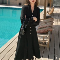 long vintage dress in mango long robe femme black korean dress for office work 2021