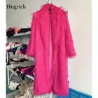 Европейская и американская зимняя одежда, имитация меха, овечья шерсть, сверхдлинный воротник с зелеными фруктами, пушистое пальто выше колена