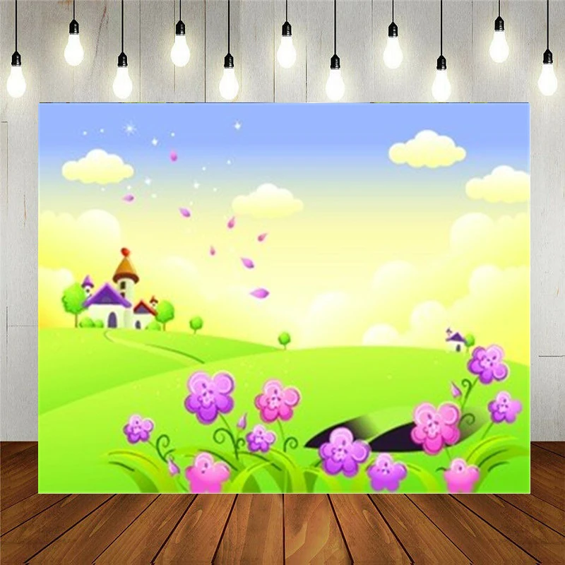 

Реквизит для фотостудии Виниловый фон для фотосъемки девочка на день рождения украшение Мультфильм Сказка катающийся пейзаж дом