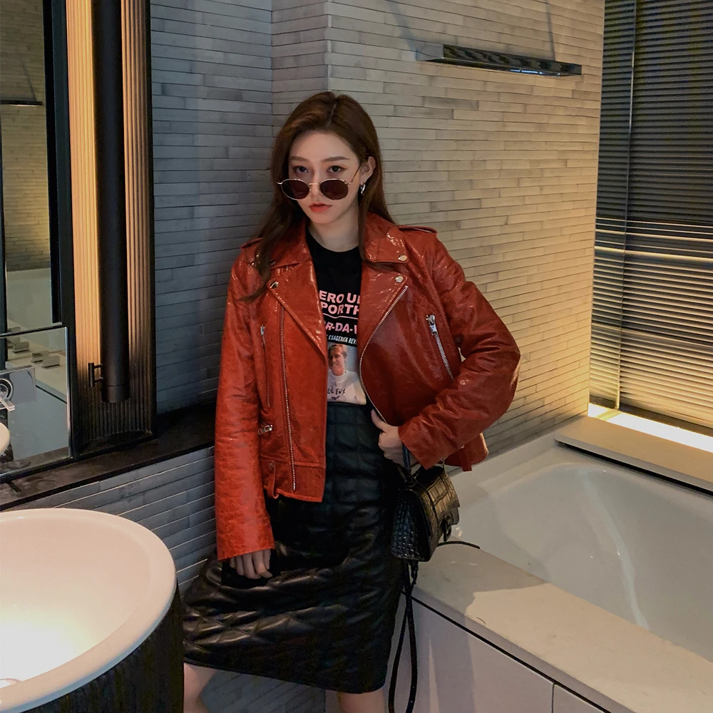 Tajiyane Winter Leather Jacket Women Sheepskin Coat Red Korean Motocycle Coats Genuine Jackets C19D22021 WPY431 | Женская одежда