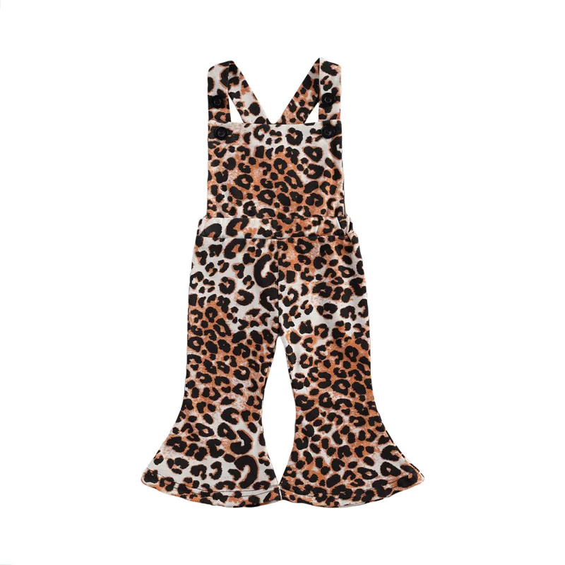 

0-3Y Kid Girl Suspender Pants Summer Romper Leopard Printed Sleeveless Backless Ruffle Loose Bell Bottoms Jumpsuit Overalls