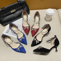 pointed elegant bow women pumps stiletto solid color buckle summer external wear high heels 2021 ladies prom shoes woman shoes