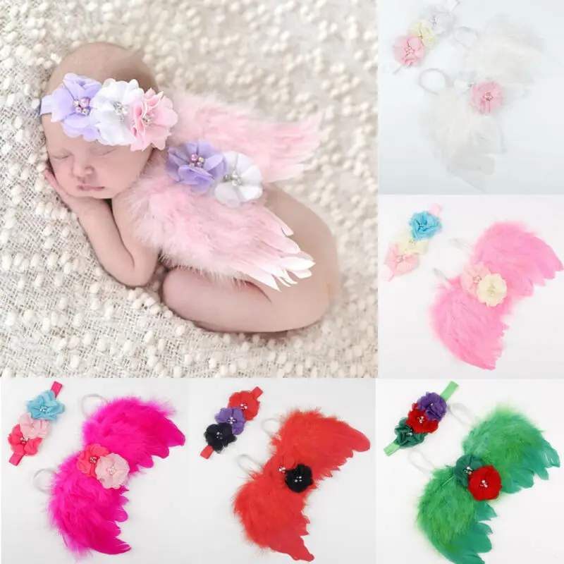 

Pudcoco New Newborn Baby Wings+Headband Flower Costume Photo Photography Prop Outfits Baby Clothes