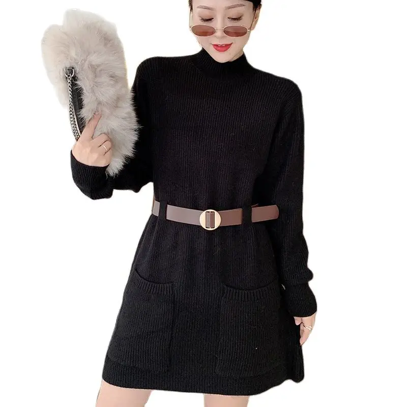 

Sweater For Women 2021 New Autumn And Winter Sweater Dress Women's Mid-length long-sleeved loose Korean collar knitted dress