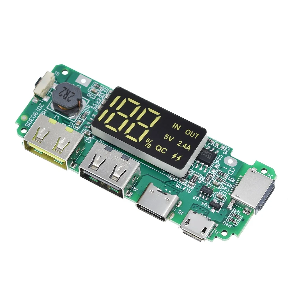Светодиодный двойной USB 5V 2.4A Micro/Тип с портом типа C мобильный Мощность банка 18650