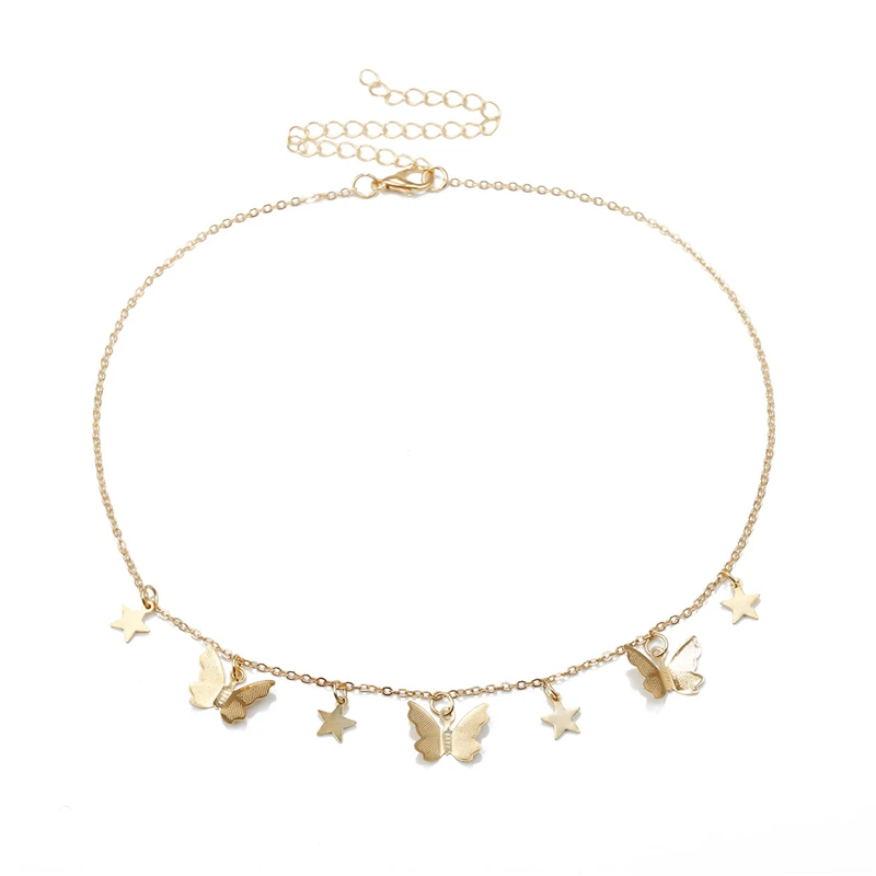 

Luokey New Fashion Choker Tiny Star Butterfly Necklaces For Women Gifts Single Layer Exquisite Statement Jewelry Collier Chocker