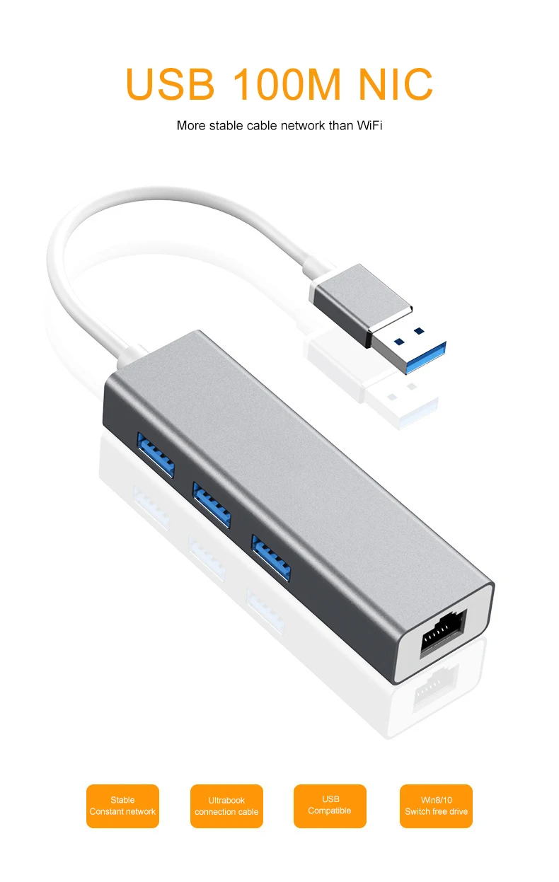 Usb-концентратор Мульти USB 3,0 usb-хаб высокоскоростной 3 порта с usb-кабелем RJ45 сетевая карта для ПК ноутбука Компьютерные аксессуары