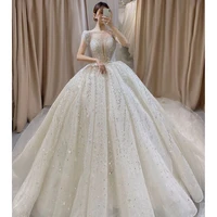 dioflyusa luxury lace sequins princess bride wedding dress for women 2021 champagne v neck long elegant formal tulle ball gown