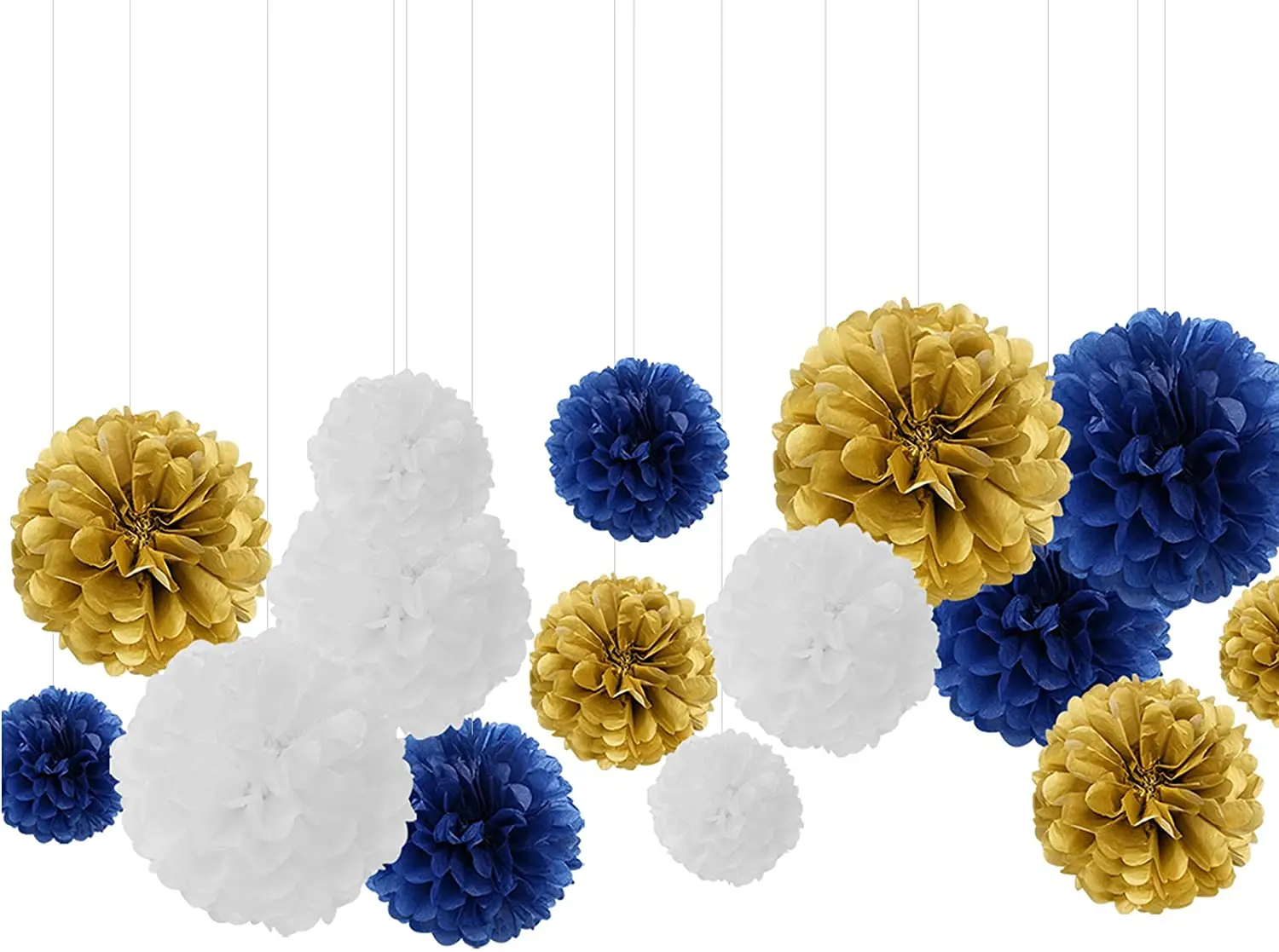 

15pcs Navy Blue White Gold Paper Flowers Tissue Paper Pom Poms for Men Birthday Graduation Bachelorette Decoration Hanging Decor