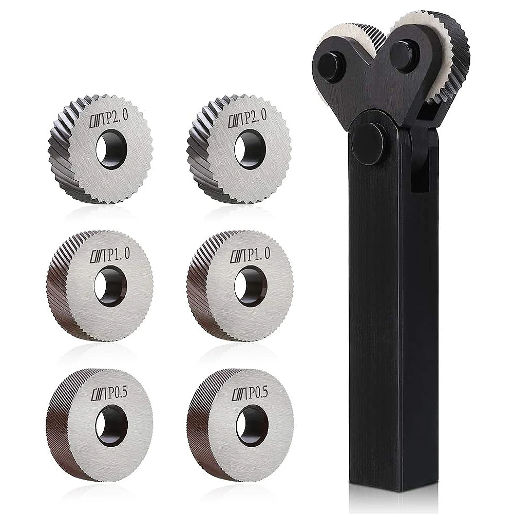 

New 7PCS Knurling Tool 0.5/1/2mm Diagonal Dual Wheel Linear Knurl Set Steel Lathe Cutter Wheel Knurling Tool Holder Hob Set