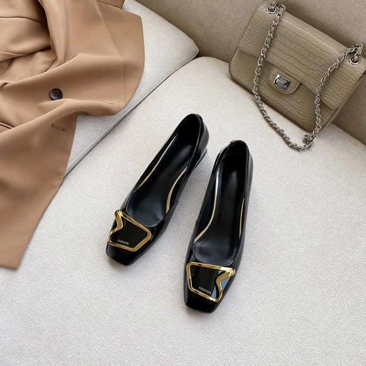 

MLJUESE 2020 women pumps soft cow leather autumn spring square toe black color Metal decoration high heels party dress