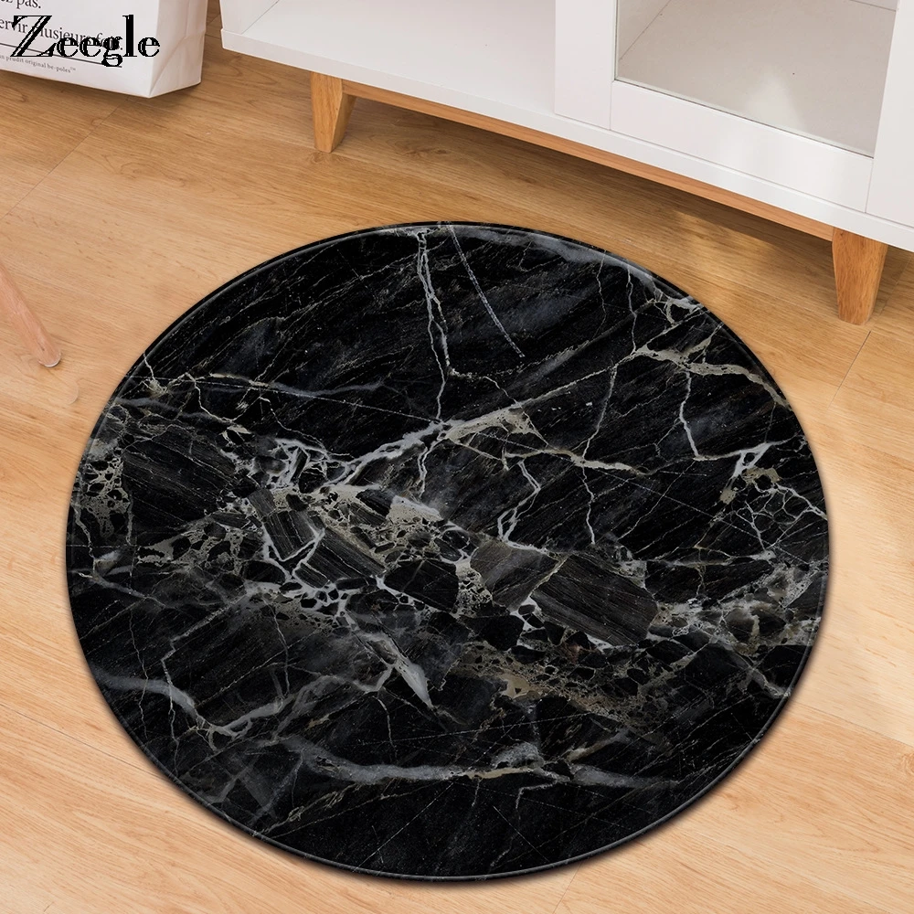 

Round Carpet Area Rug for Living Room Anti Slip Bathroom Carpet Marble Printed Bedroom Mat Absorbent Carpet for Coffee Table