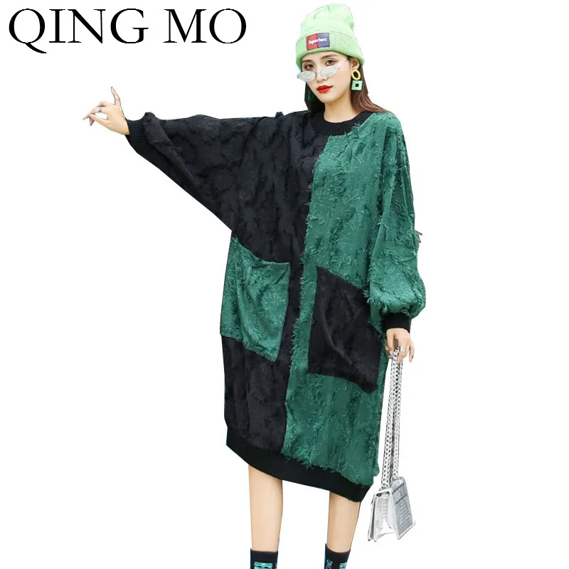 QING MO свободное женское платье темперамент 2020 осеннее лоскутное цветное Платье с