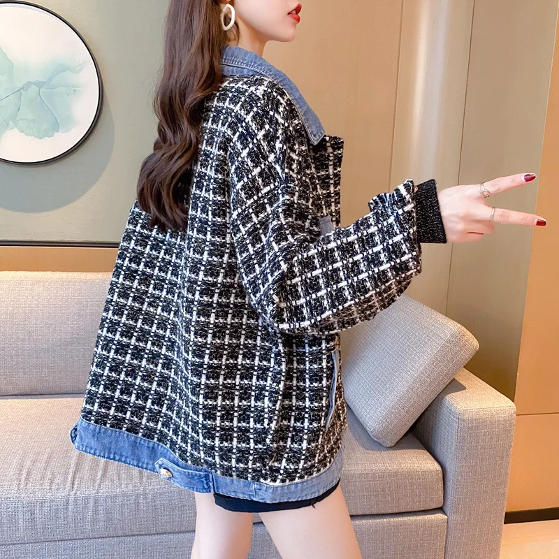 Женская джинсовая куртка с длинным рукавом Свободный вязаный кардиган из денима