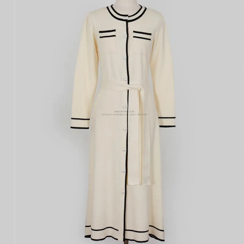 

One-Piece Long Sleeve Dress Female Korean Elegant Waist Dress Womenes 2020 Knitted Sweater Autumn Winter Fashion Dress Vestidos
