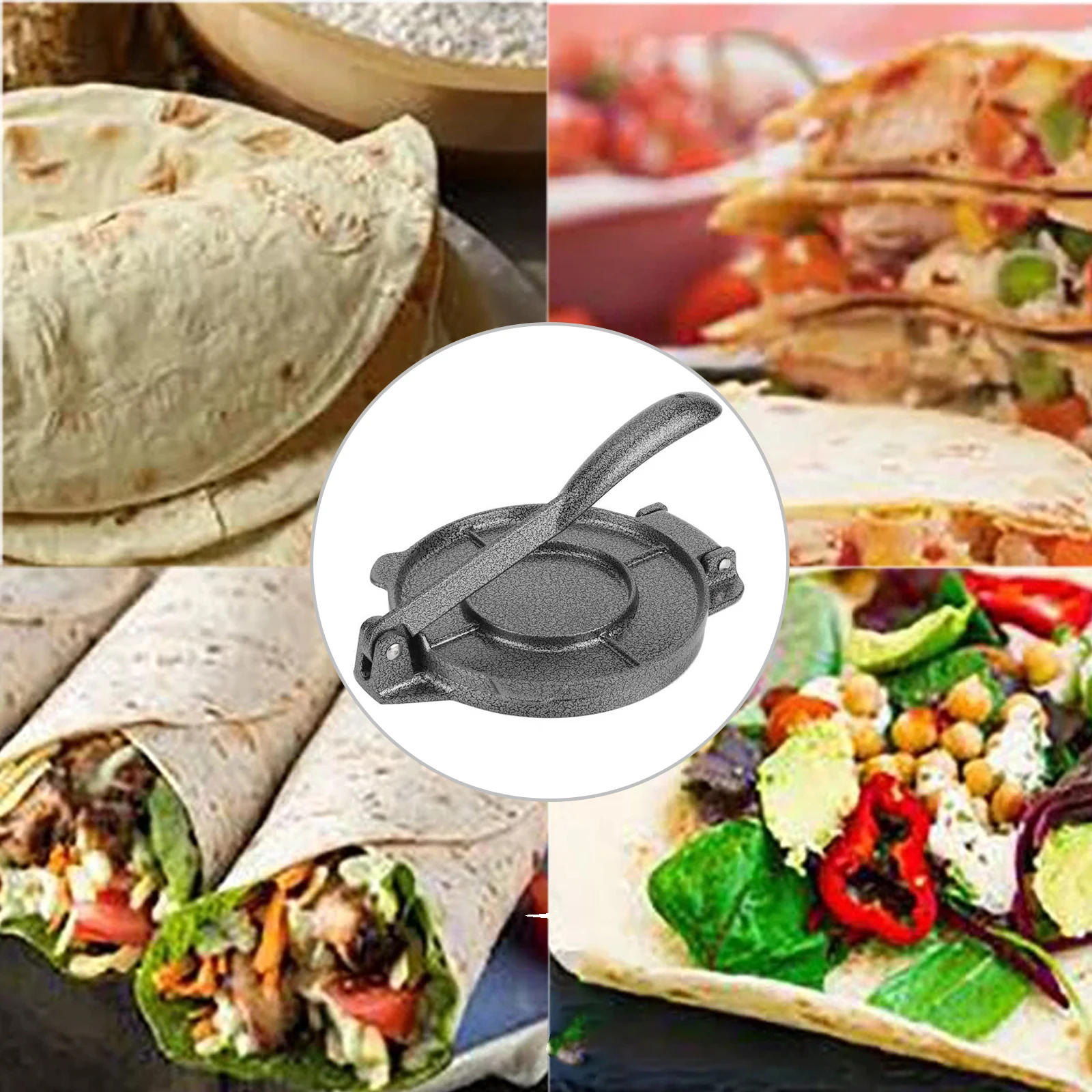 

8 Inch Tortilla Press Maker Non-Stick Flour Corn Aluminium Foldable Corn Dough Press Machine Coated Flat Easy Cleaning