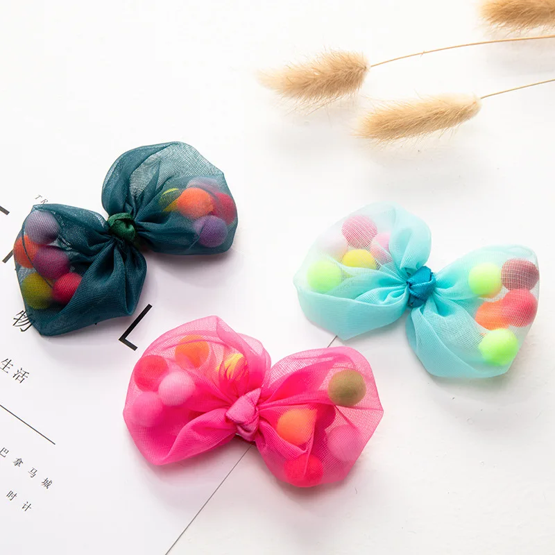 Модные заколки для волос с бантом девочек помпонами ручной работы аксессуары |