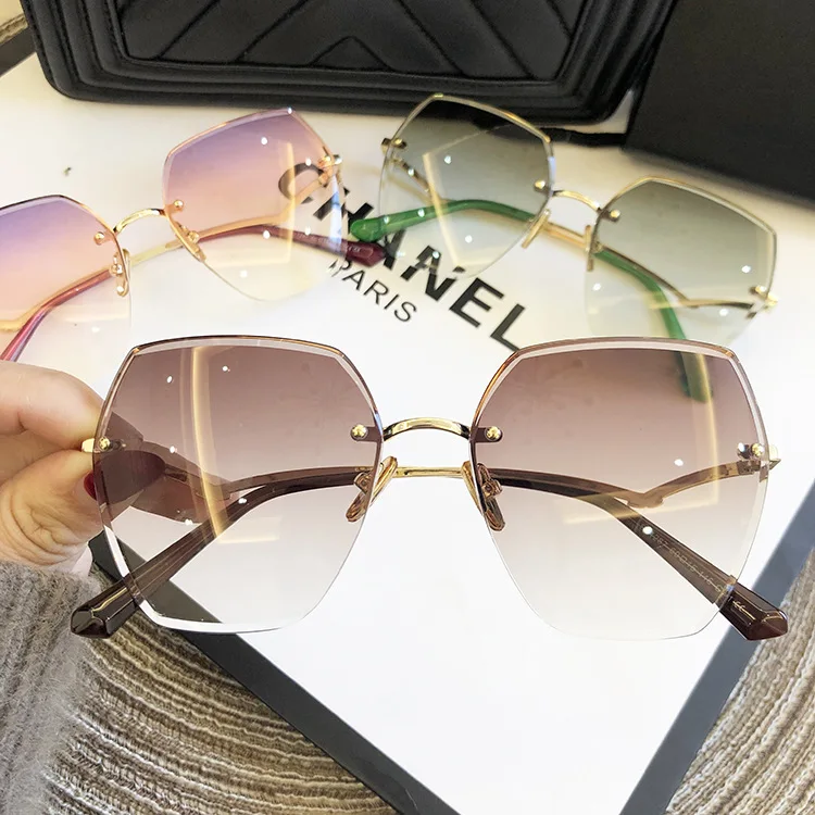 Fashion Rimless Sunglasses For Women Big Luxury Brand Designer UV400 Glasses Female Gradient Shades Women's accessories