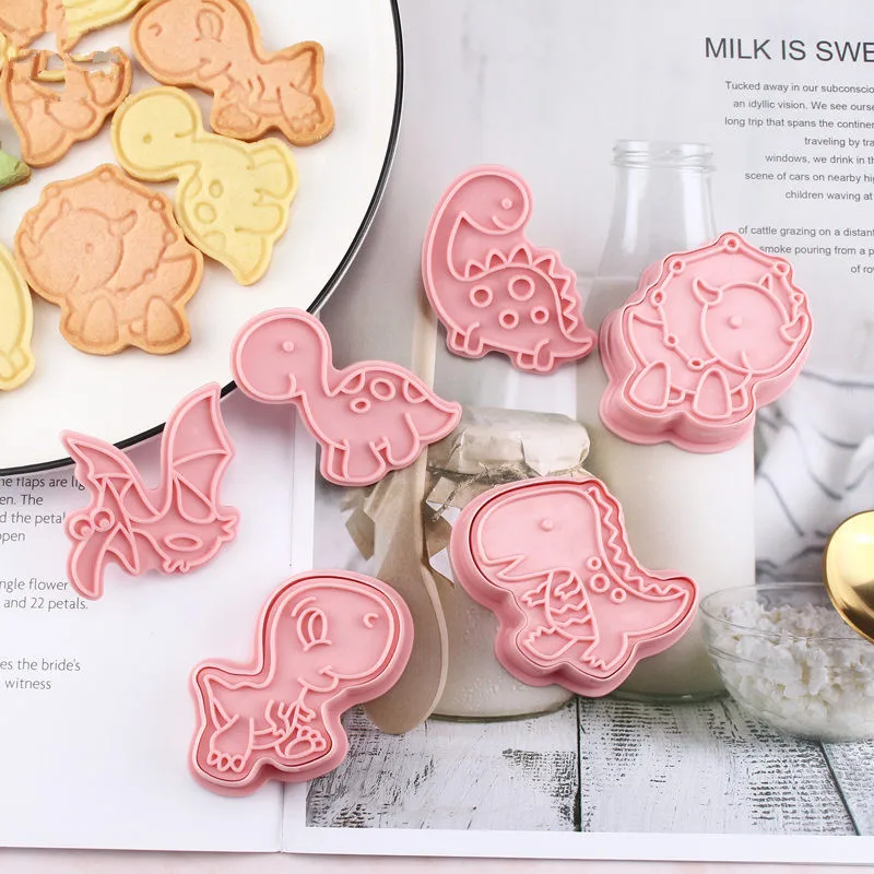 

6Pcs/set Dinosaur Shape Cookie Mould 3D Cartoon Pressable Biscuit Mold Kitchen Baking Pastry Bakeware Tools
