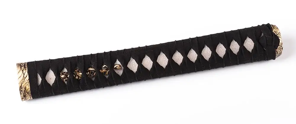 Shijian Swords High Grade Tsuka Handle For Katana Real Leather Ito Wrapped Tsuka Assembled with Brass Fitting 26 CM Black Handle