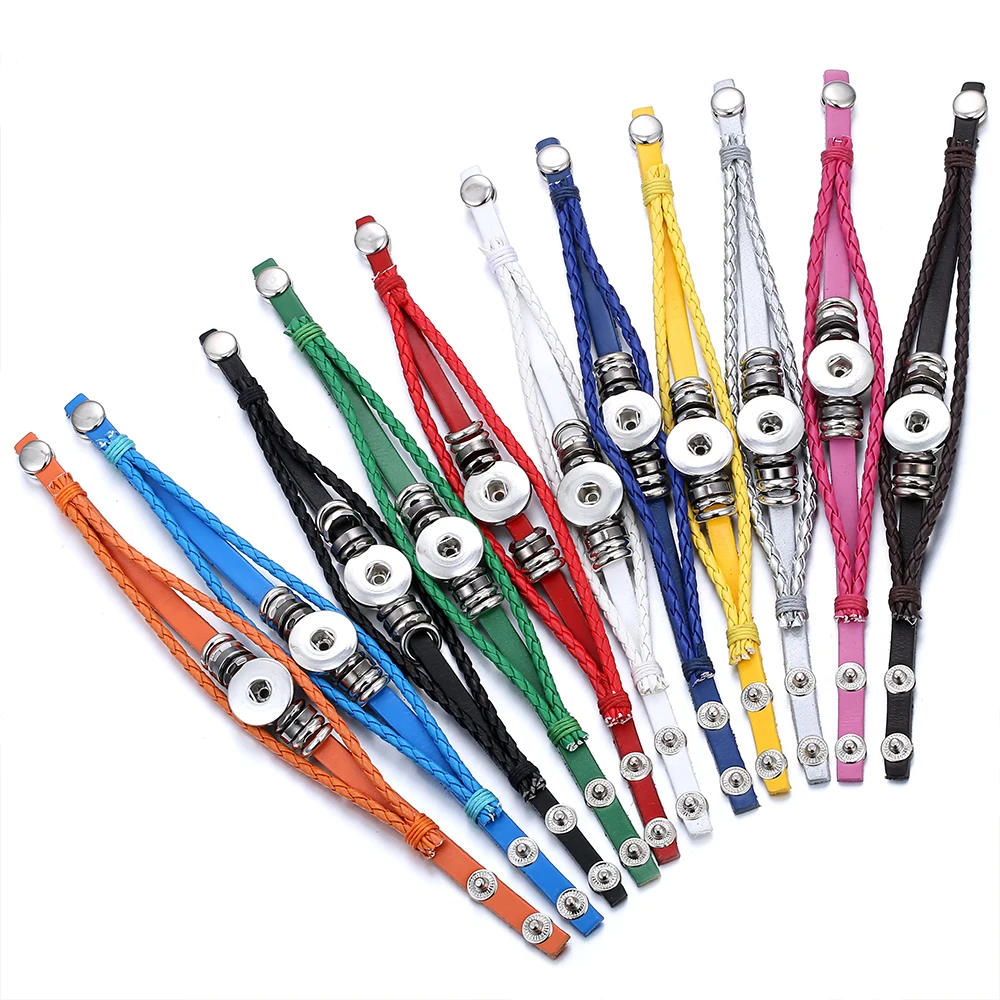 Лидер продаж ювелирные изделия 18 мм кожаный плетеный браслет с кнопками для