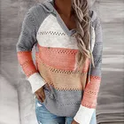 Женский трикотажный свитер с капюшоном, с длинным рукавом