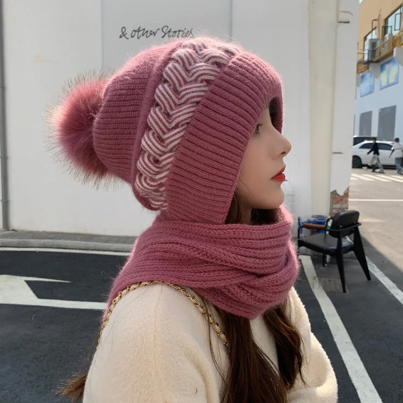 

Anti-fog hat ladies winter beanie velvet thick scarf beanie hat dustproof hat women's warm knitted hat