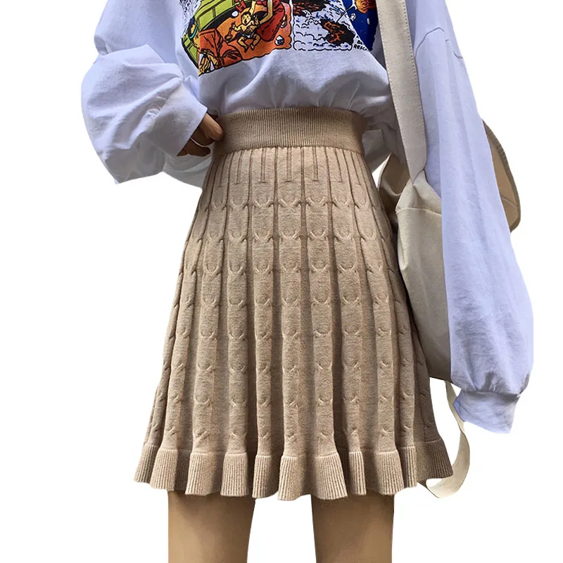 Зимняя крученая Вязаная кашемировая короткая юбка клеш плотная теплая вязаная