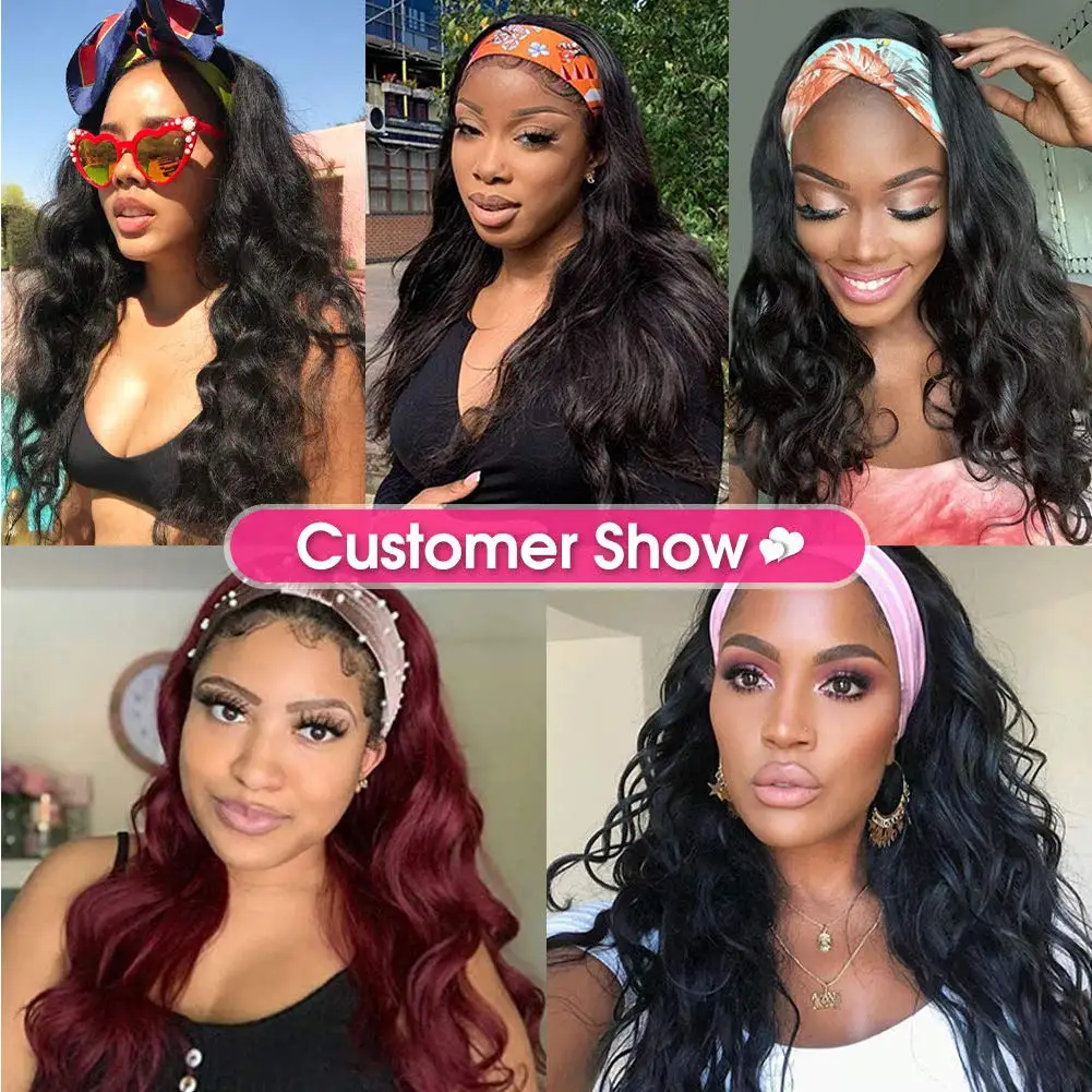 

Marchqueen Body Wave Headband Wig Human Hair Easy Half Wig Brazilian Remy Hair Headband Wig Natural Hair Full Machine Made Wig