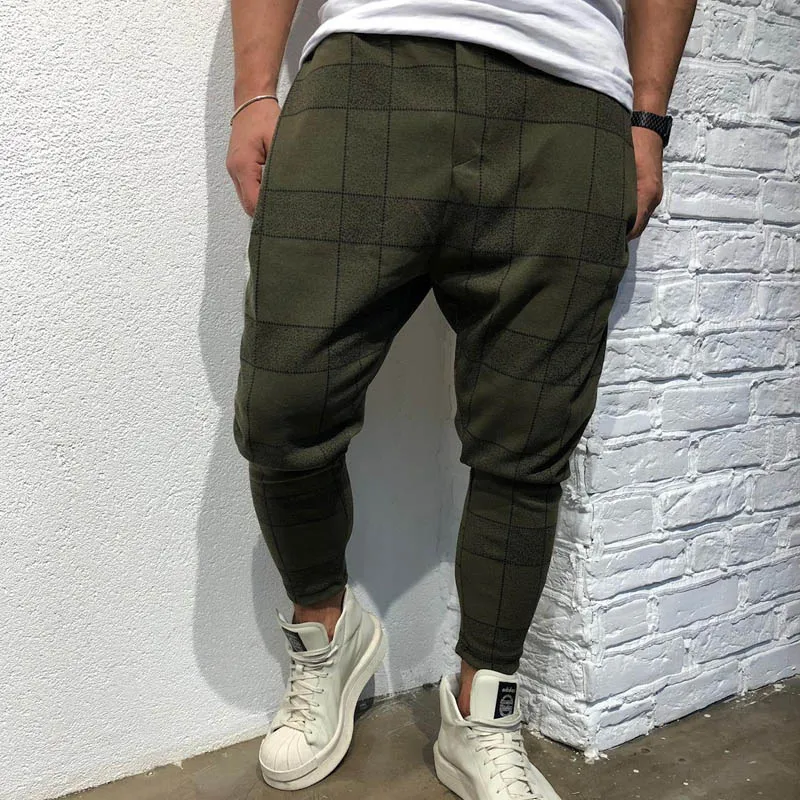 army green Клетчатые мужские штаны для бега в стиле хип-хоп, спортивные мужские штаны-шаровары, мужские эластичные спортивные штаны XXXL, мужские брюки, летние модные брендовые брюки - Цвет: army green