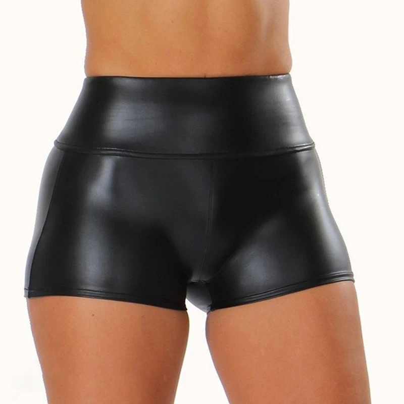 

2021 Sexy Womens Shorts Shiny Elastic High Waist Shiny Faux PU Leather Short Pants Slim Hot Dance Clubwear Mini Shorts