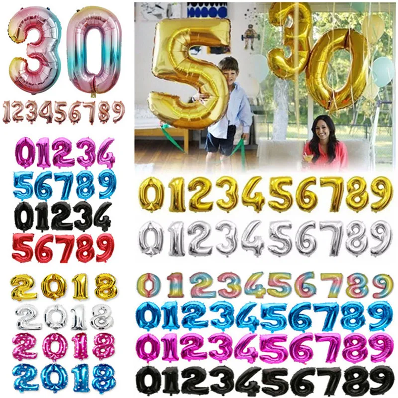 

32 40 Inch Rose Gold Pink Blue Aluminium Foil Number Balloon 0-9 Birthday Wedding Engagement Party Decor Globo Kid Ball Supplies