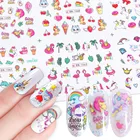 Наклейки для ногтей с единорогом, пламенем, птицей, 12 шт.