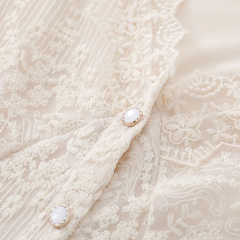 Женская одежда 2021 Элегантный Модный кружевной топ осенняя ажурная рубашка с