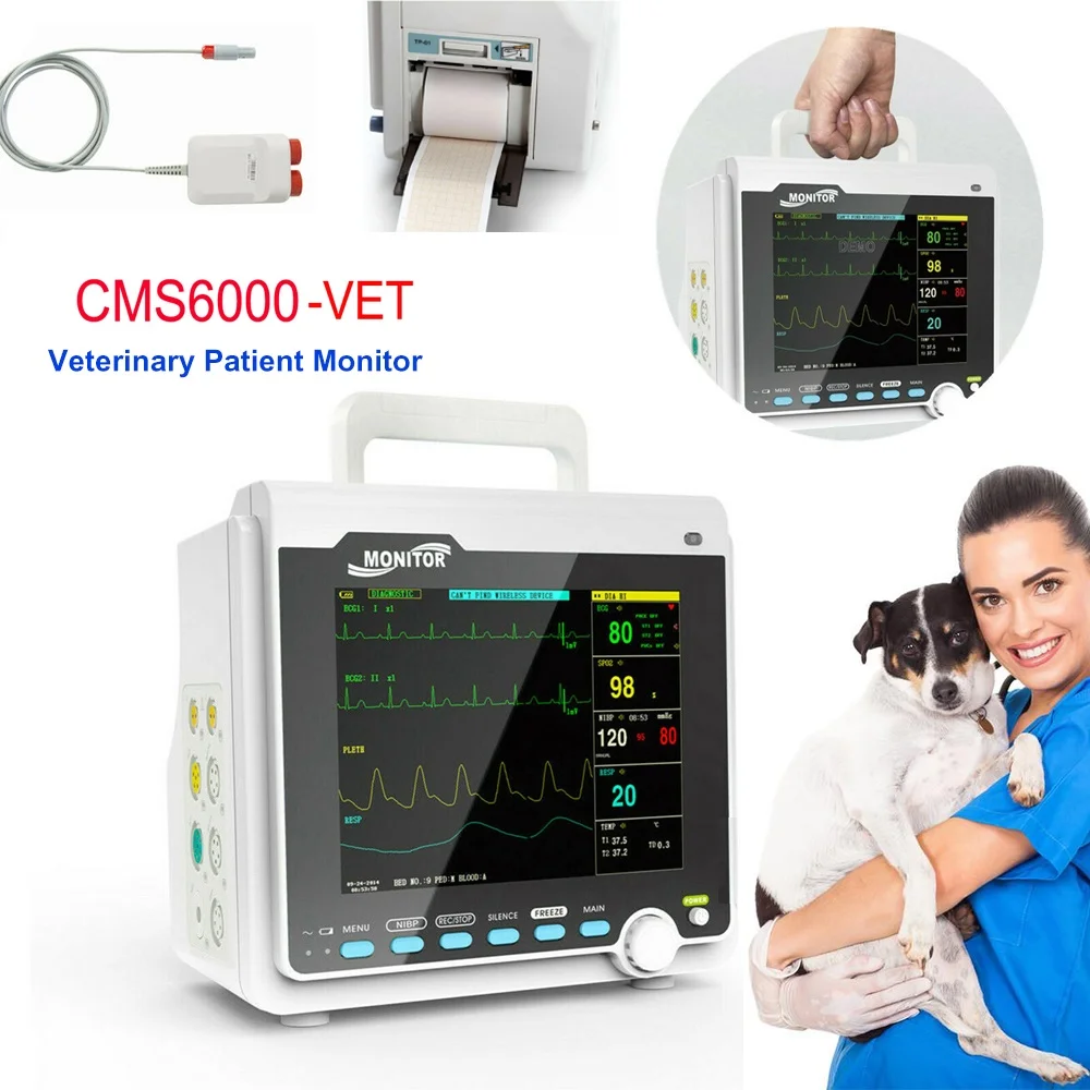 

CONTEC CMS6000-VET Veterinary Patient Monitor 6 Parameter ECG RESP SpO2 PR NIBP Heart Rate For Animals With IBP And Printer