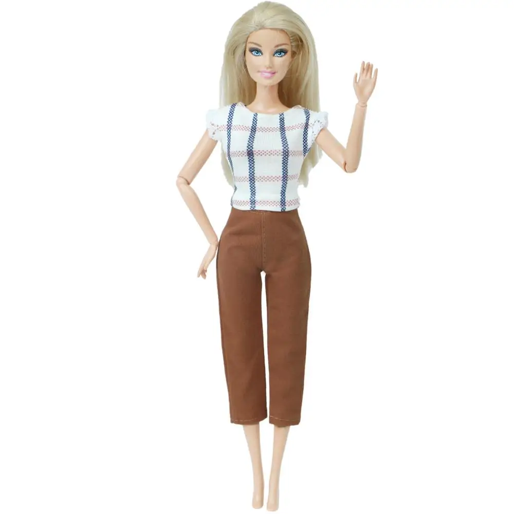 1 шт. наряд для куклы белая рубашка в полоску блузка коричневые аксессуары брюк