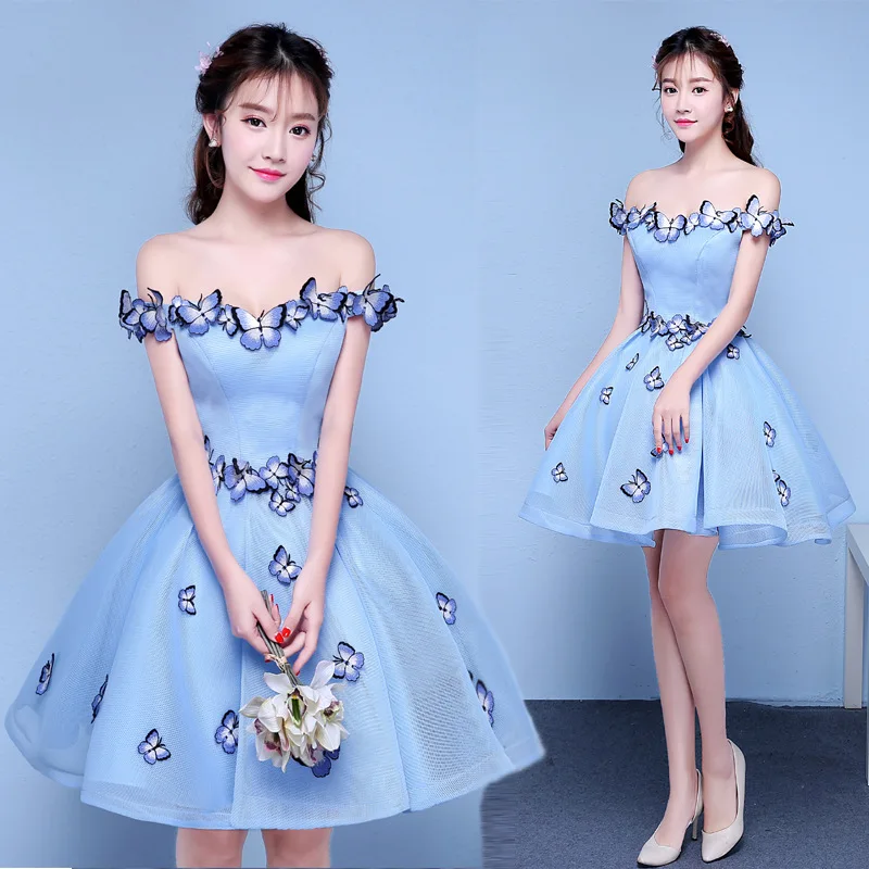 

Красивые короткие платья с бабочкой и открытыми плечами для встречи выпускников милые платья для выпускного вечера 2020