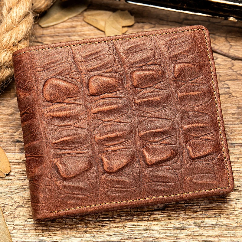 Кофе Ретро брендовый модный мужской кошелек из кожи под крокодила, тисненая кожа, кошелек для монет, короткие монеты, три сложения, высокое качество, кошелек - Цвет: Кофе