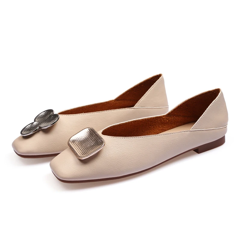 Strange Buckle design ladies square toe shoes famous brand grandma mary janes flats hot metal lazy mules slip on mocasines femme | Обувь