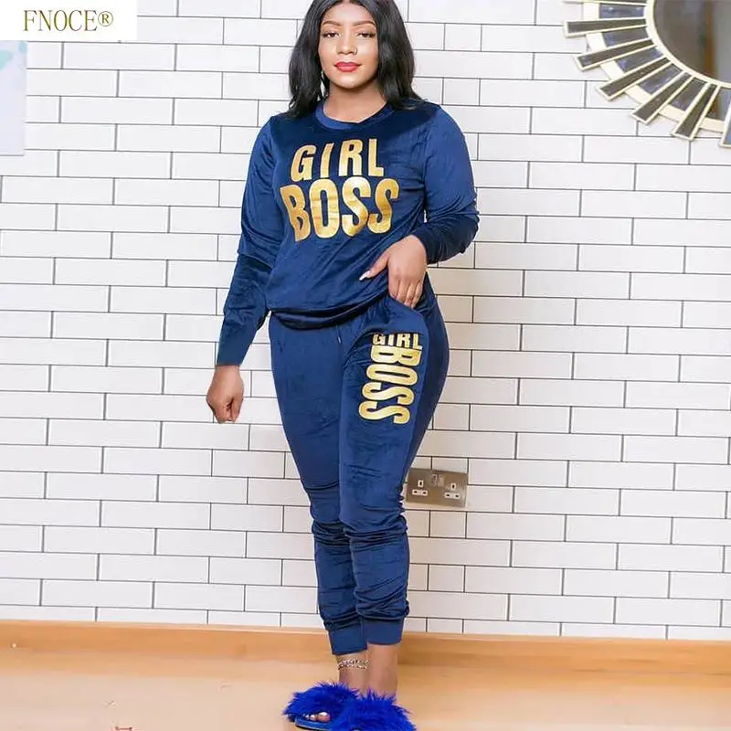 

HAOOHU Plus Size XL-5XL Letter Print Velvet Women's Set Sweatshirt Top Jogger Pants Suit Tracksuit Two Piece Set Fitness Outfit