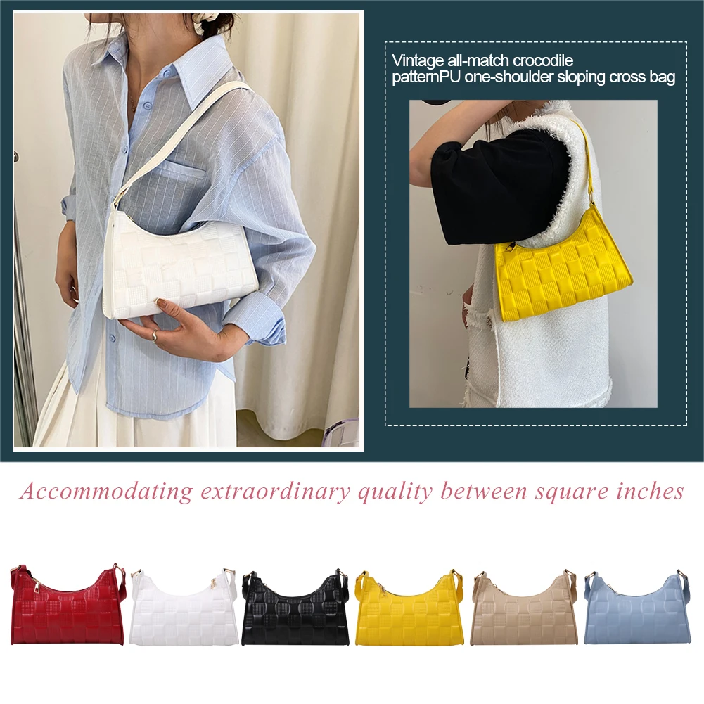 

Checker Pattern Design Baguette Bags Small PU Leather Shoulder Bags for Women Handbag Female Travel Totes Purse