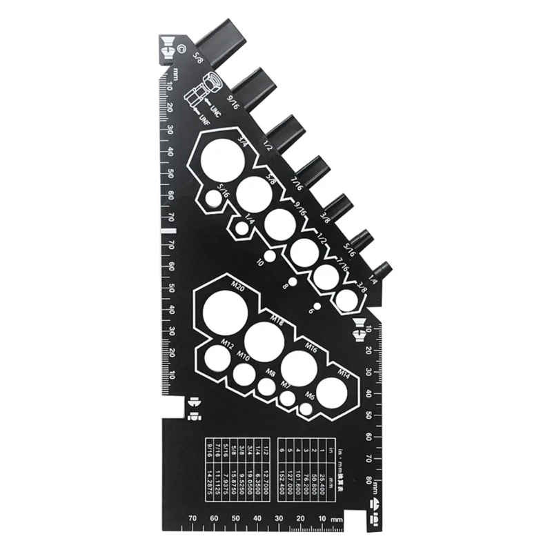

23,7x10,7 см Удобная в использовании измерительная линейка для болтов, гаек, резьбы, измерения размера (дюймовые стандартные и метрические)