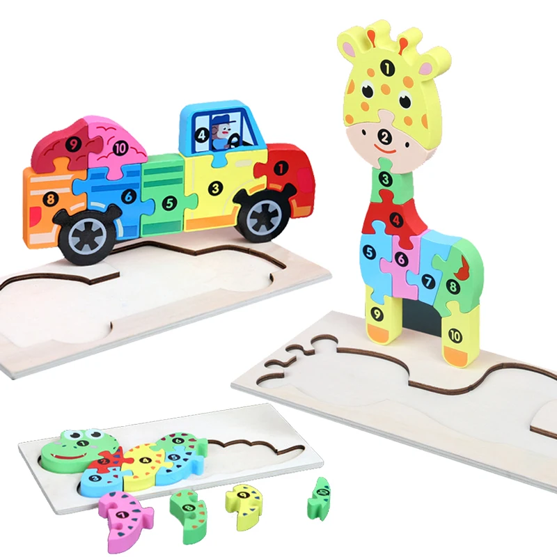 

Детский 3d пазл, деревянная обучающая головоломка Монтессори, обучающая интеллектуальная машинка, животное, строительная игрушка, игрушка д...