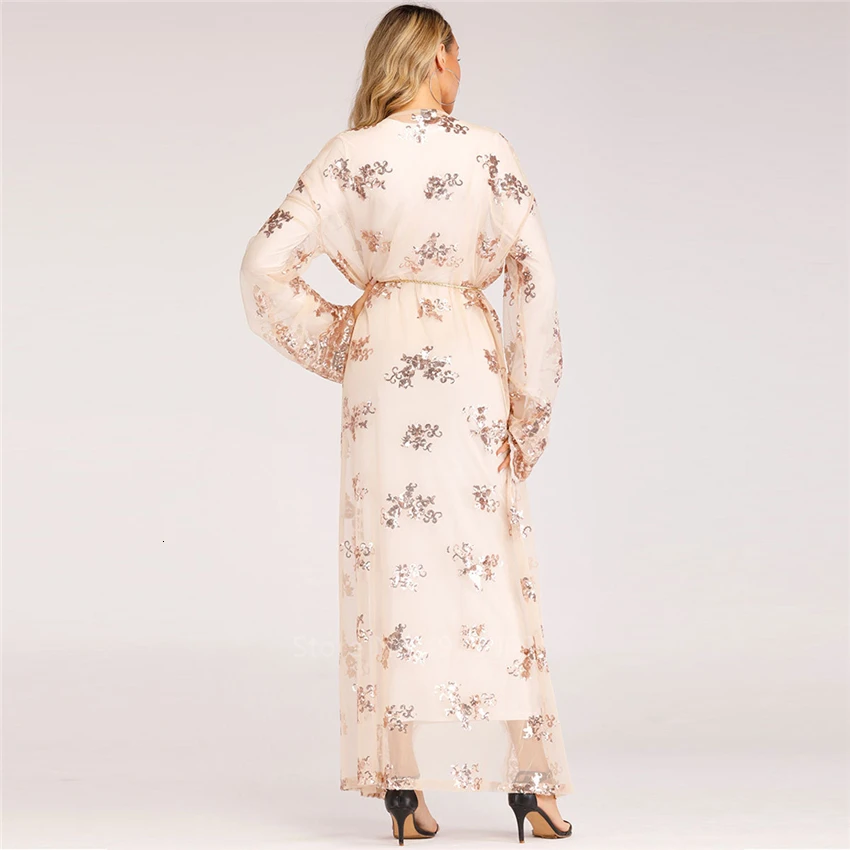 

Muslim Fashion Women Dress Abaya Dubai Sequin Cardigan Long Embroidery Turkish Islamic Clothing Moroccan Kaftan Clothing
