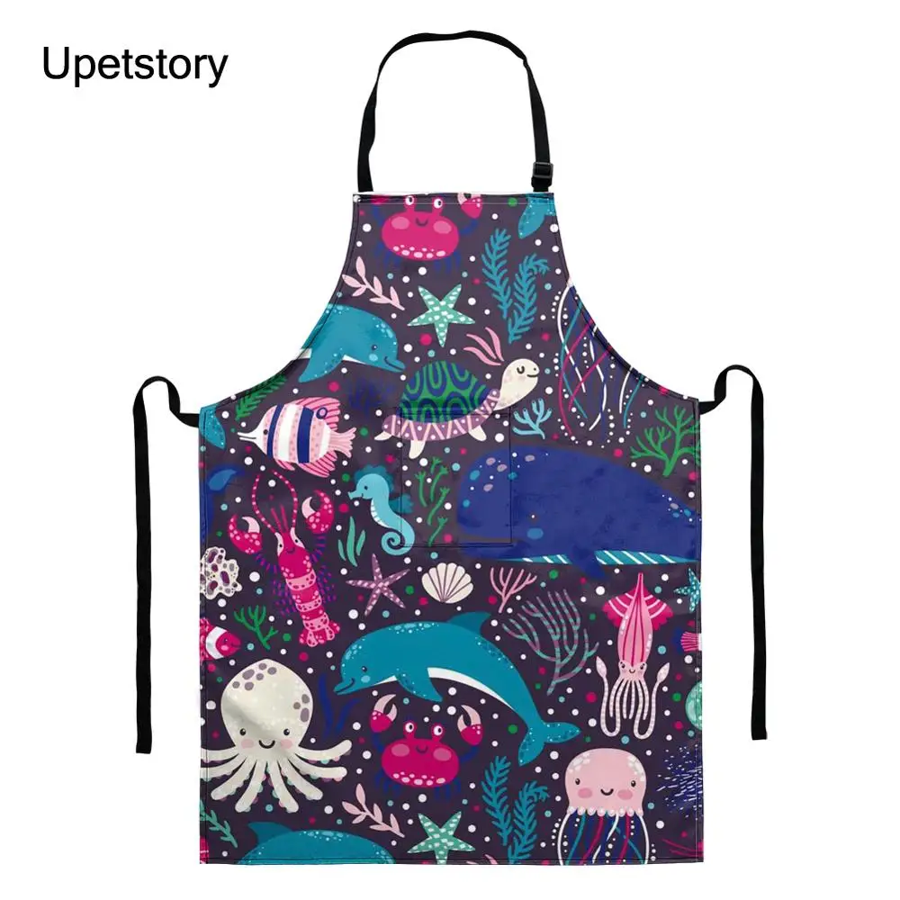 

Длинный фартук с карманом, Кухонный Фартук с принтом дельфина, черепахи, Женский нагрудник на талию для выпечки, для домашнего приготовлени...