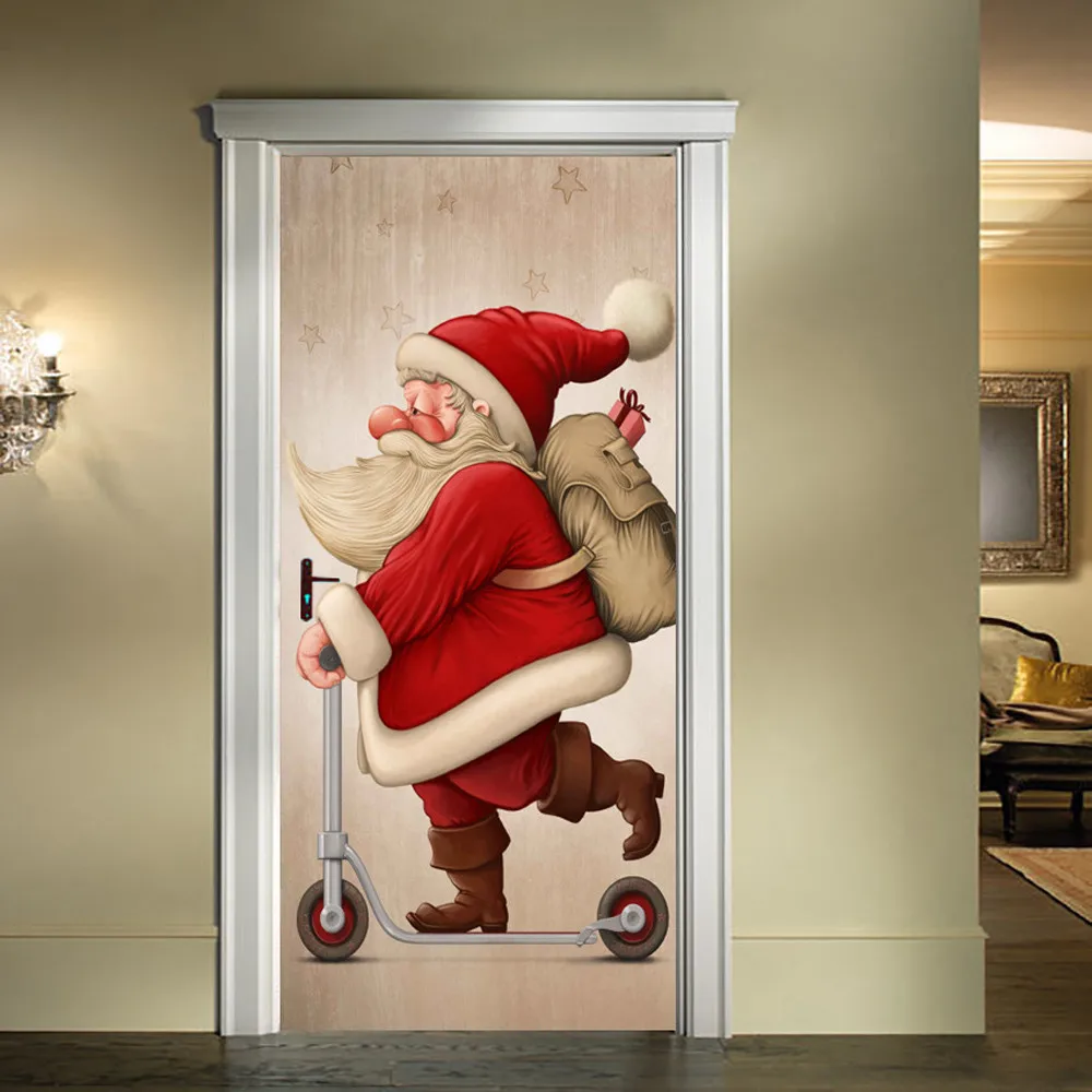 Рождественские домашние украшения 3D наклейки на стену мультяшный Санта Клаус