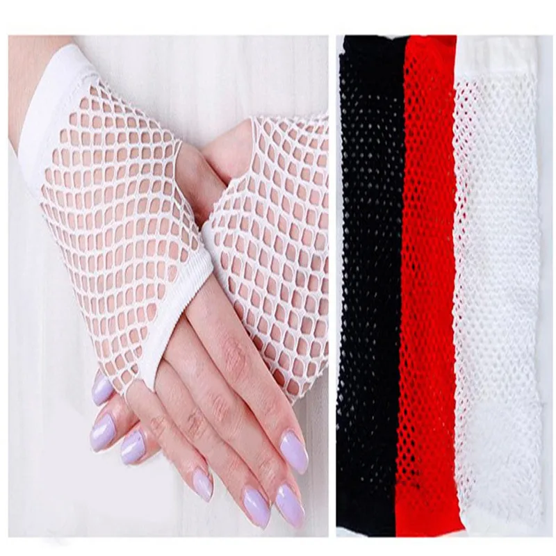 

2021 Punk Goth Lady Disco Dance Costume Lace Fingerless Mesh Fishnet Gloves High Quality Fashion Sexy Guantes