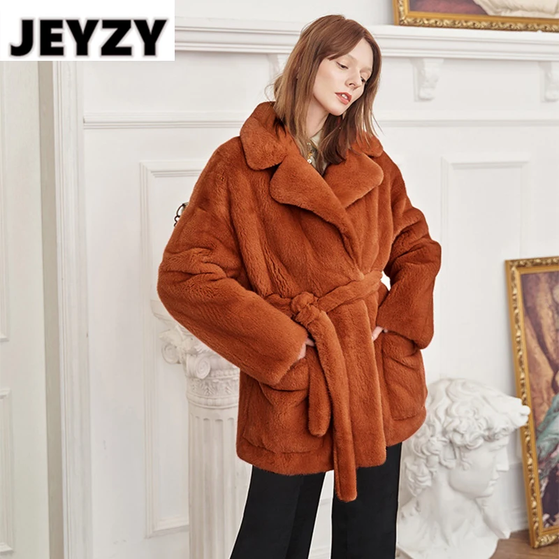 

Faux Rabbit Fur Coat Women 2021 Autumn Winter Thick Warm Long Jackets Female Vintage Casual Cotton Lining Loose Coat With Belt