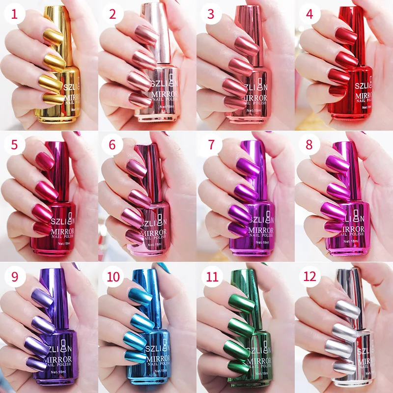 

18ml Mirror Effect Metallic Nail Polish 16 colors Purple Rose Gold Silver Chrome Polish Varnish Exquisite For Nails Manicure Lac